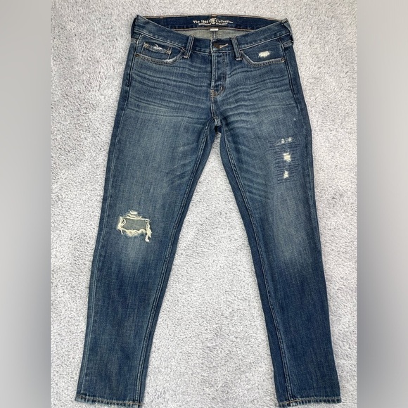 Abercrombie & Fitch Jeans Womens 0 Boyfriend Straight Distressed Button Fly Dark - Picture 1 of 3